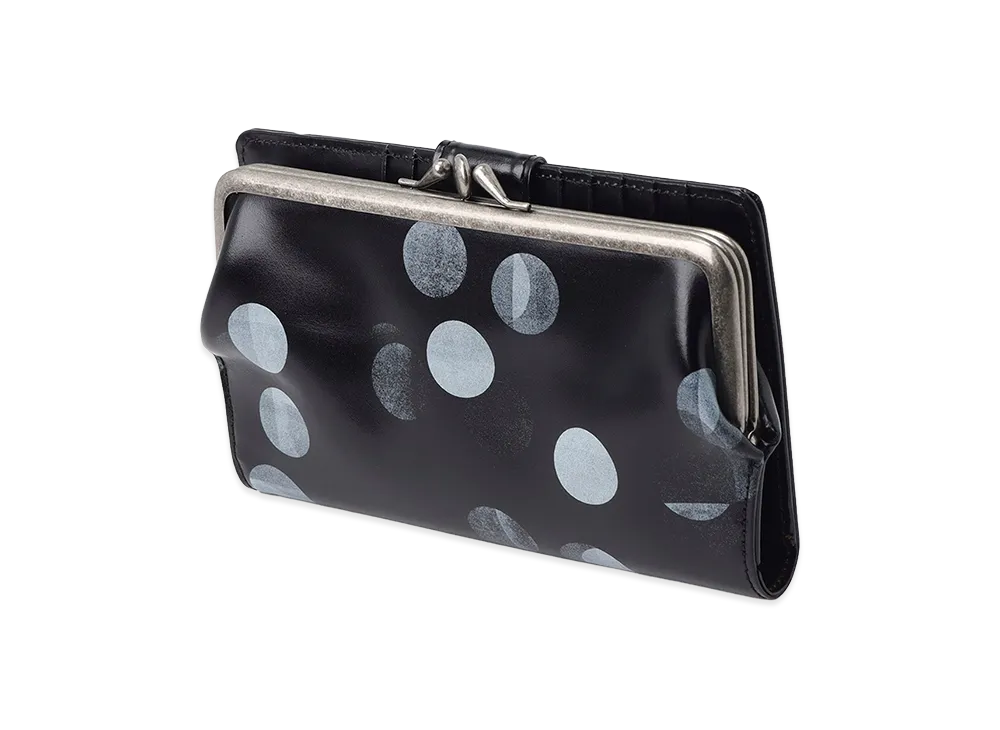 Y's Dot Print Glossy Smooth Leather Long Wallet "Black"