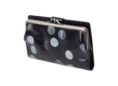 Y's Dot Print Glossy Smooth Leather Long Wallet "Black"