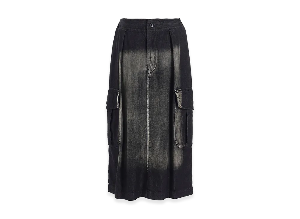 Y's Spotted Denim Side Pocket Straight Skirt "Black"