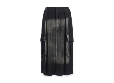 Y's Spotted Denim Side Pocket Straight Skirt "Black"