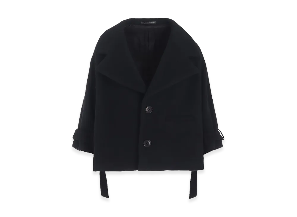 Y's Wool Double-faced Mosser Wide Collar Jacket "Black"