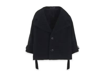 Y's Wool Double-faced Mosser Wide Collar Jacket "Black"