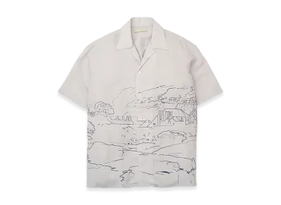 YOKE Ramie Natural Lawn Embroidery Open Collar Shirt "Gray"