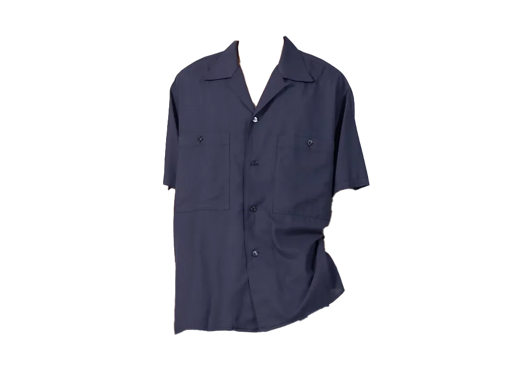YOKE Garmented Cotton Silk Twill Open Collar Shirt "Navy"