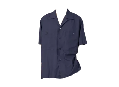 YOKE Garmented Cotton Silk Twill Open Collar Shirt "Navy"
