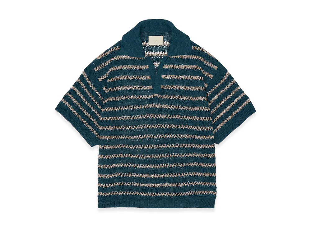 YOKE Border Mesh Knit Skipper Polo Shirt "Peacock Green"