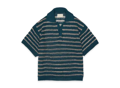 YOKE Border Mesh Knit Skipper Polo Shirt "Peacock Green"