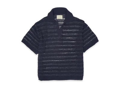 YOKE Border Mesh Knit Skipper Polo Shirt "Navy"