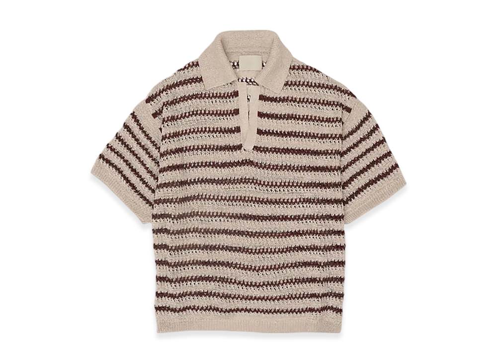YOKE Border Mesh Knit Skipper Polo Shirt "Ivory"