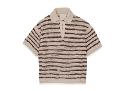 YOKE Border Mesh Knit Skipper Polo Shirt "Ivory"