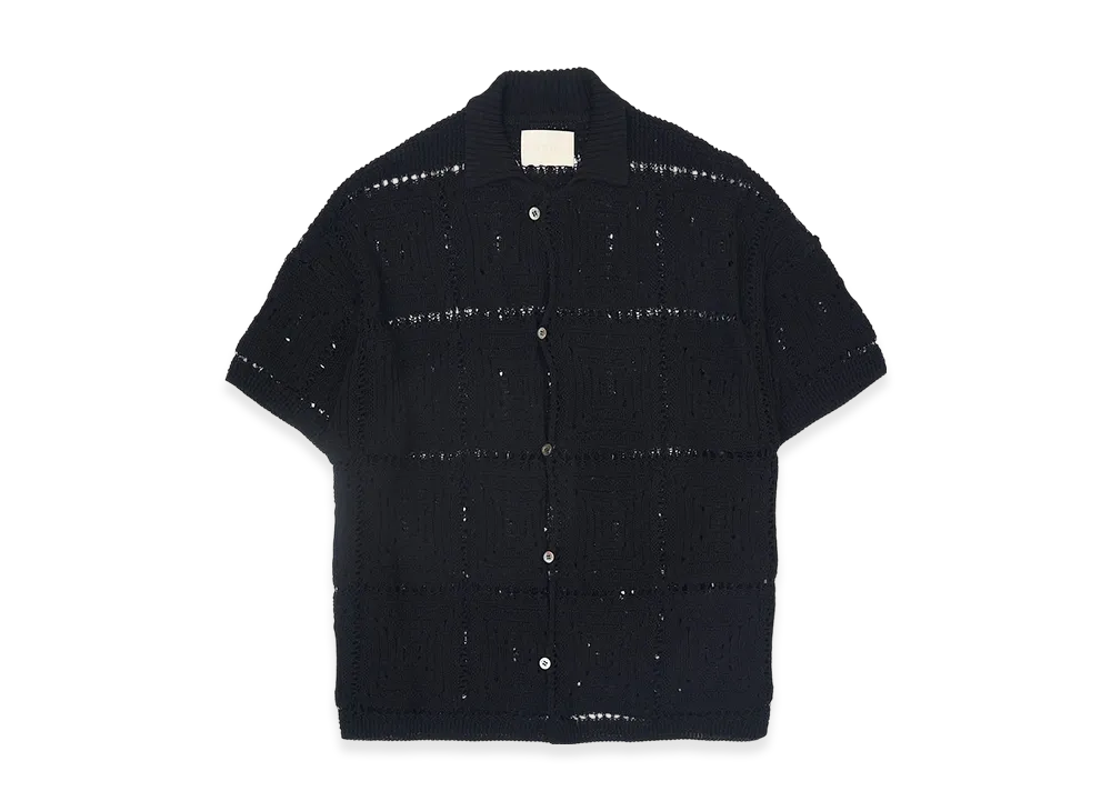 YOKE Cotton Crochet Knit Shirt "Black"