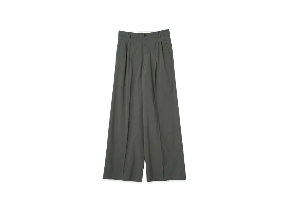 YOKE Super120'S Fine Wool Washer Tropical 3Pleated Wide-Leg Trousers "Blue Gray"