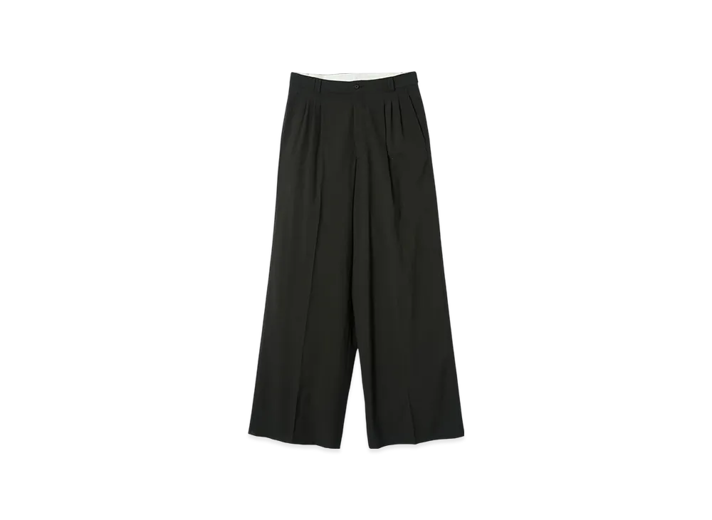 YOKE Super120'S Fine Wool Washer Tropical 3Pleated Wide-Leg Trousers "Carbon Black"