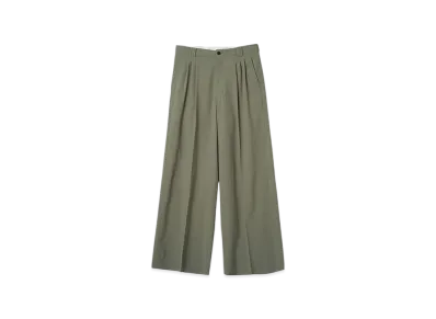 YOKE Super120'S Fine Wool Washer Tropical 3Pleated Wide-Leg Trousers "Graysh Khaki"