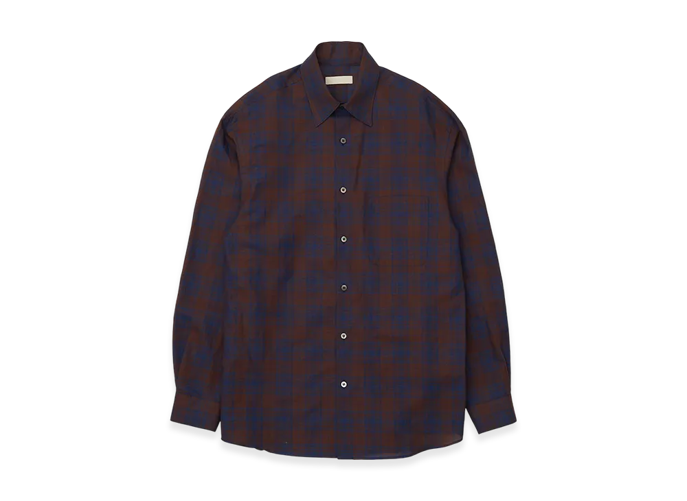 YOKE Cotton Linen Boil Shirts "Brown Plaid"