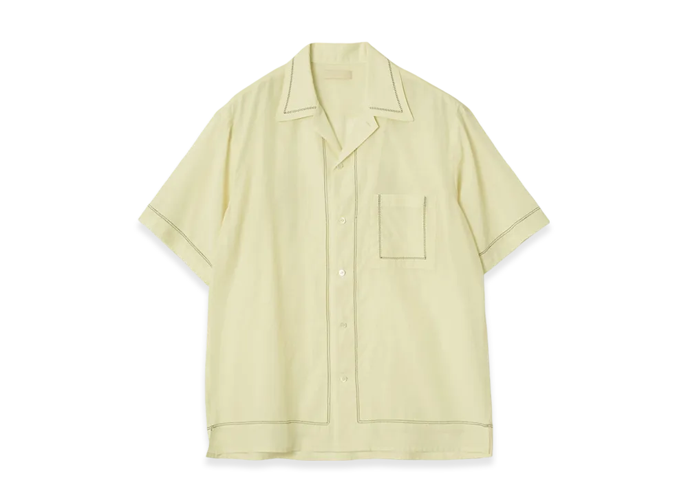YOKE Cotton Acetate Poplin Embroidarey Open Collar Shirt "Light Yellow"
