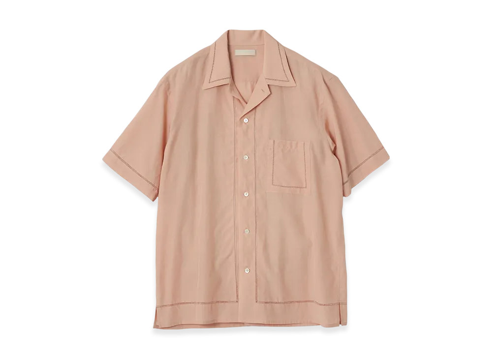 YOKE Cotton Acetate Poplin Embroidarey Open Collar Shirt "Pink"