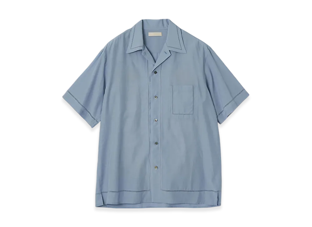 YOKE Cotton Acetate Poplin Embroidarey Open Collar Shirt "Saxe"
