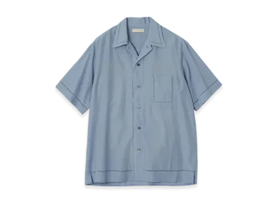 YOKE Cotton Acetate Poplin Embroidarey Open Collar Shirt "Saxe"