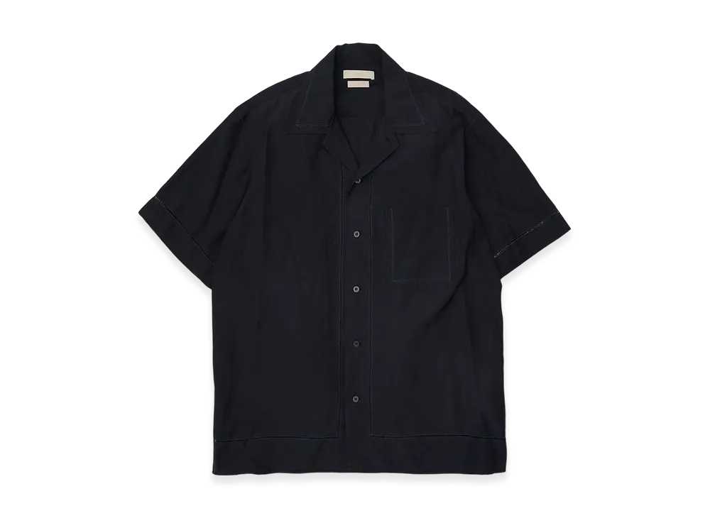 YOKE Cotton Acetate Poplin Embroidarey Open Collar Shirt "Black"