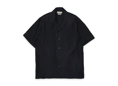 YOKE Cotton Acetate Poplin Embroidarey Open Collar Shirt "Black"
