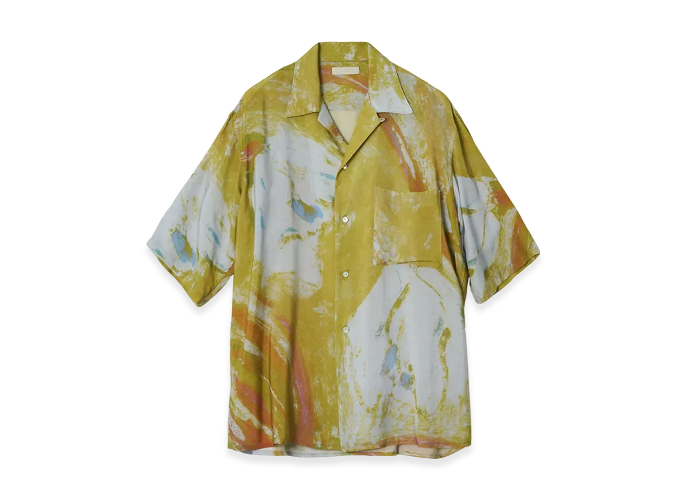 YOKE Flower Pritned Tencell Twill Open Collar Shirt "Yellow"