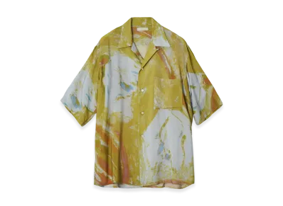 YOKE Flower Pritned Tencell Twill Open Collar Shirt "Yellow"