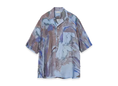 YOKE Flower Pritned Tencell Twill Open Collar Shirt "Blue"