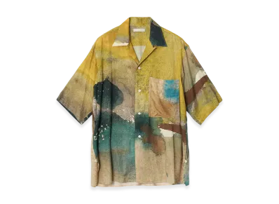 YOKE Landscape Printed Cotton Silk Rayon Twill Open Collar Shirt "Yellow"