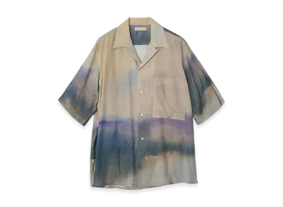 YOKE Landscape Printed Cotton Silk Rayon Twill Open Collar Shirt "Ivory"