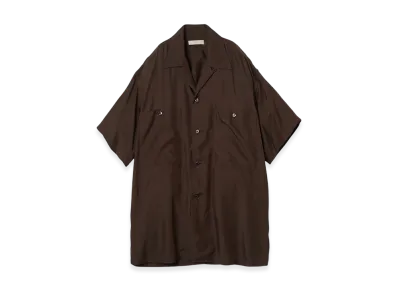 YOKE Cupro Polyester Washable Chambray Twill Open Collar Shirt "Brown"
