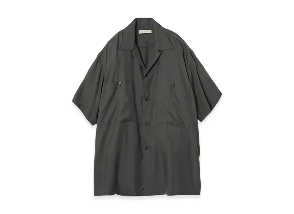 YOKE Cupro Polyester Washable Chambray Twill Open Collar Shirt "Gray"