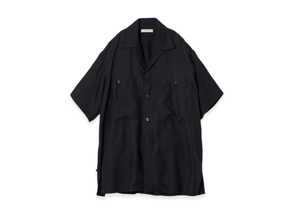 YOKE Cupro Polyester Washable Chambray Twill Open Collar Shirt "Black"