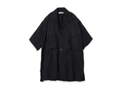 YOKE Cupro Polyester Washable Chambray Twill Open Collar Shirt "Black"