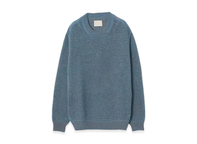 YOKE Gima Cotton Mix Slub Mesh Knit Crewneck "Blue"