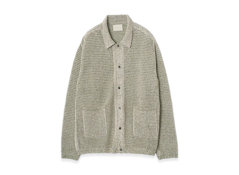 YOKE Gima Cotton Mix Slub Mesh Knit Shirt Cardigan "White"