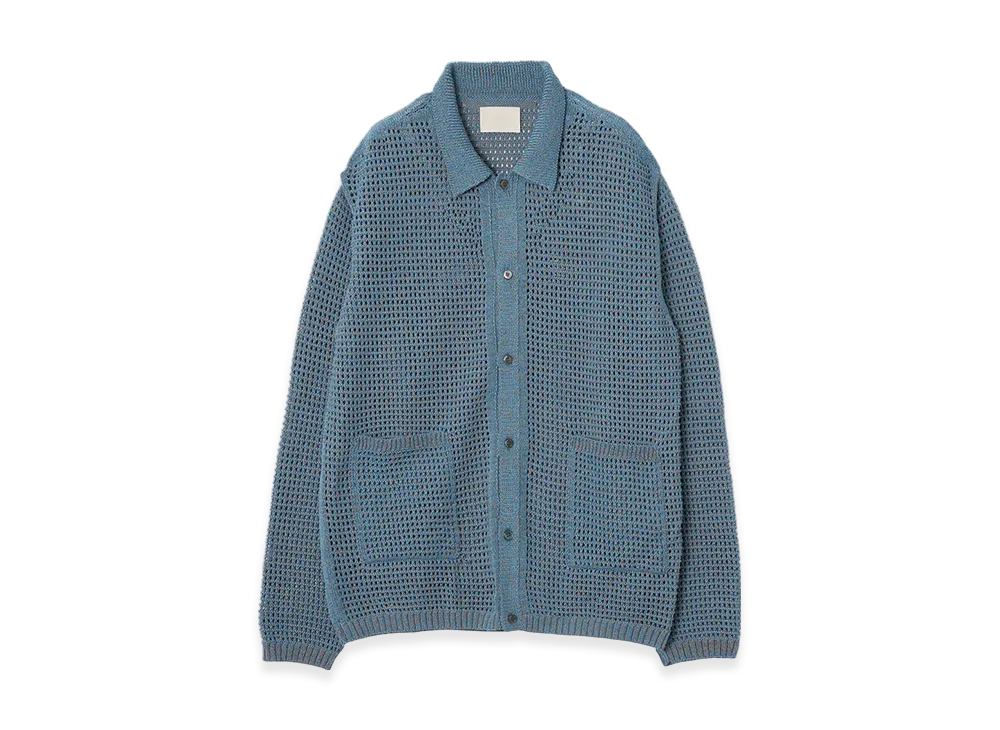 YOKE Gima Cotton Mix Slub Mesh Knit Shirt Cardigan "Blue"