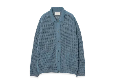 YOKE Gima Cotton Mix Slub Mesh Knit Shirt Cardigan "Blue"