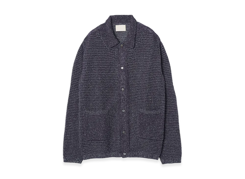 YOKE Gima Cotton Mix Slub Mesh Knit Shirt Cardigan "Purple"