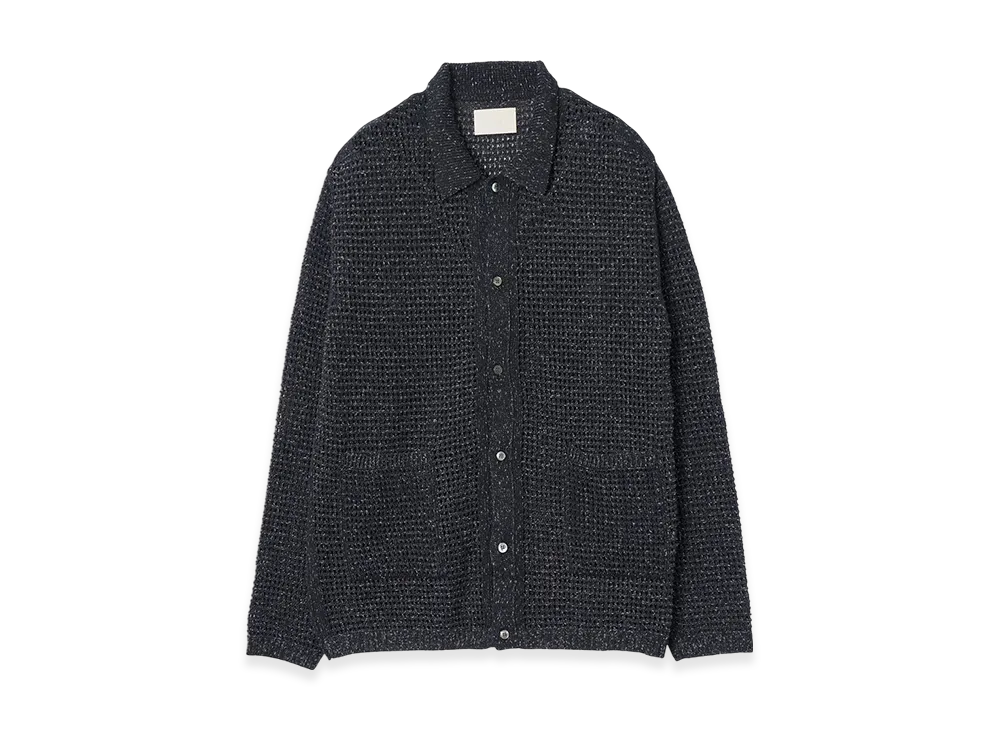 YOKE Gima Cotton Mix Slub Mesh Knit Shirt Cardigan "Black"