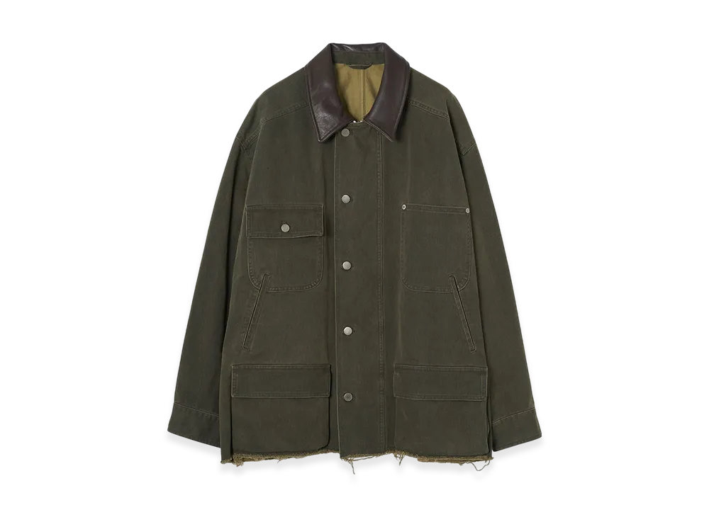 YOKE Pigment Coating Chino Cloth Cotton Cut-Off Coverall Jacket "Dusty Khaki"