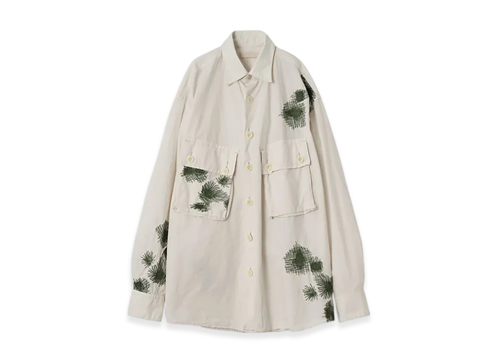 YOKE Cotton Typewriter Cloth Embroidery Utility Shirts "Fog White"