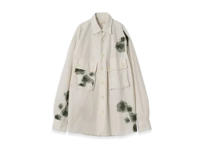 YOKE Cotton Typewriter Cloth Embroidery Utility Shirts "Fog White"