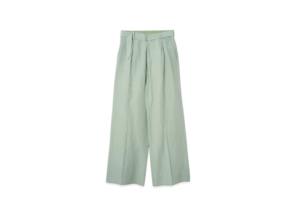 YOKE Acetate Linen Cotton Dungaree Washer Front Tuck Belted Wide-Leg Trousers "Blue"