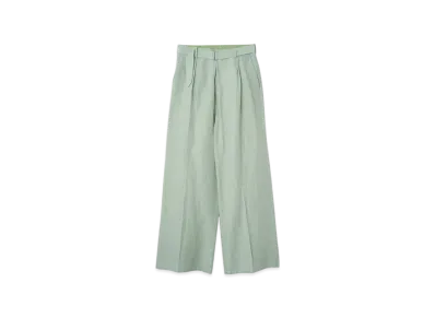 YOKE Acetate Linen Cotton Dungaree Washer Front Tuck Belted Wide-Leg Trousers "Blue"