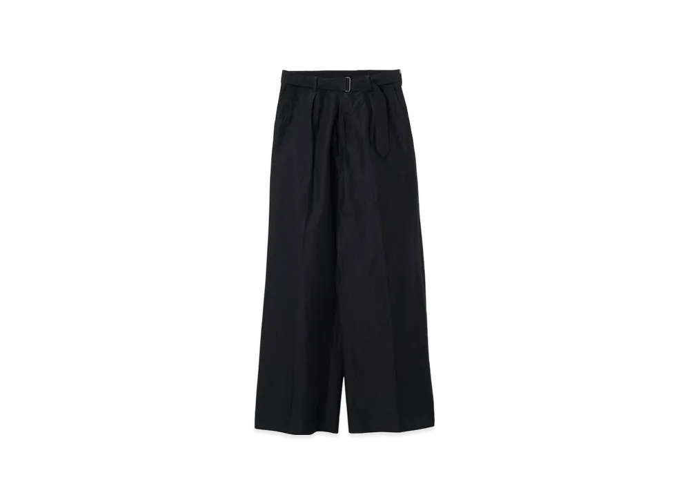 YOKE Acetate Linen Cotton Dungaree Washer Front Tuck Belted Wide-Leg Trousers "Black"