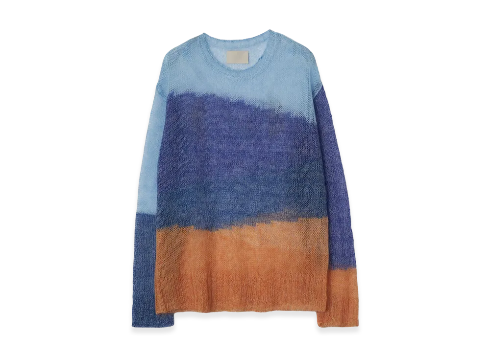 YOKE Kid Mohair Wool Nylon Intarsia Sheer Sweater "Blue"