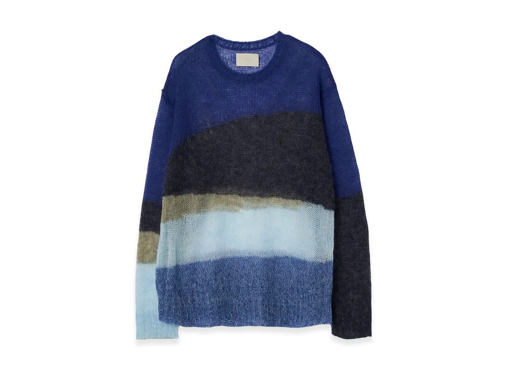 YOKE Kid Mohair Wool Nylon Intarsia Sheer Sweater "Navy"