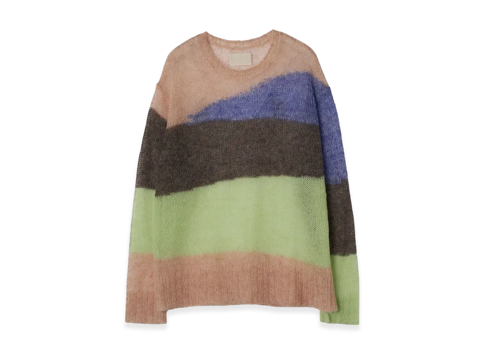 YOKE Kid Mohair Wool Nylon Intarsia Sheer Sweater "Pink"