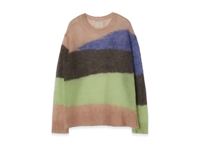 YOKE Kid Mohair Wool Nylon Intarsia Sheer Sweater "Pink"